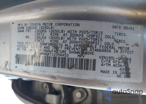 2001 Toyota 4Runner Sr5 V6 z USA, uszkodzony, nr VIN JT3HN86R710358453